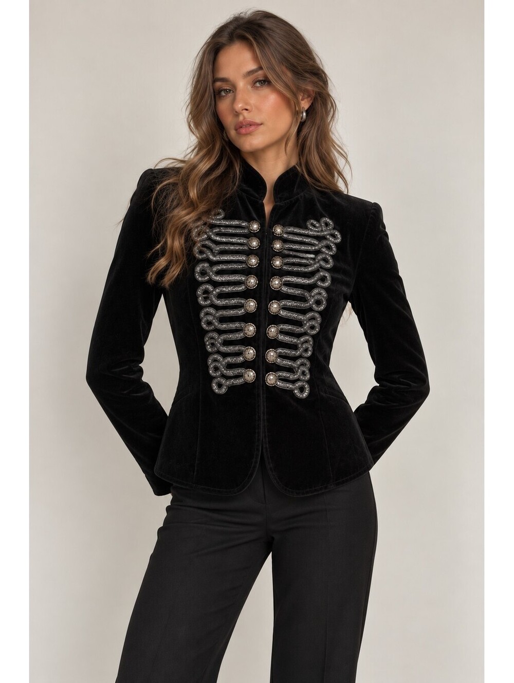 Soho Women's Retro Gothic Military Band Whimsigoth Glamgoth Velvet Jacket S